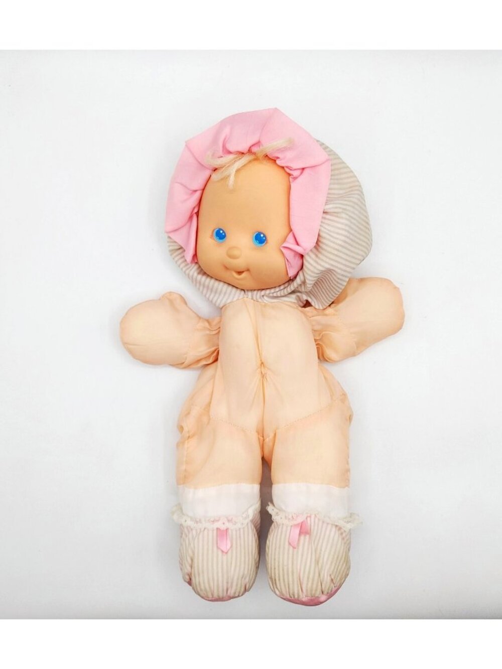 Vintage Puffalump Kids Fisher Price Plush Baby Doll Striped Beige Pink 1991